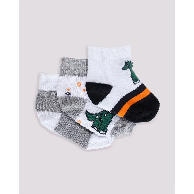 Kit Meia Bebê 3 Pares Dinossauro Cinza Branco 19 A 21