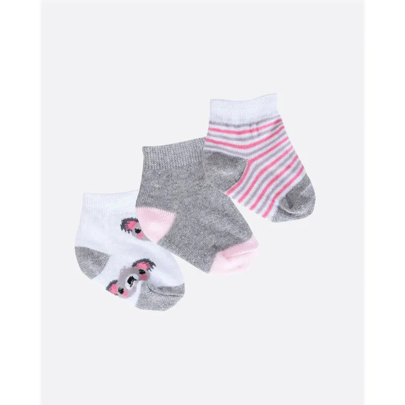 Kit Meia Bebê 3 Pares Coala Cinza Branco 19 A 21