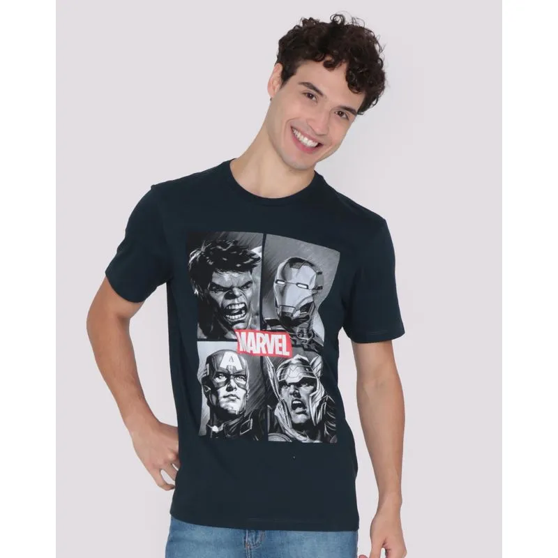 Camiseta Masculina Algodão Heróis Marvel Preta M