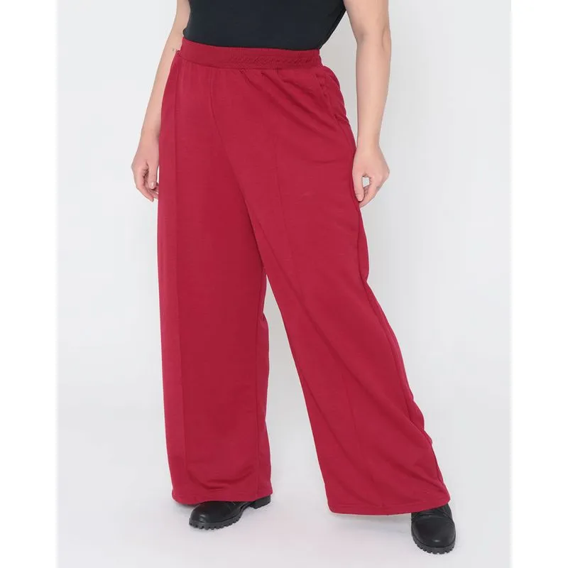 Calça Moletinho Plus Size Pantalona Vermelho Médio G1