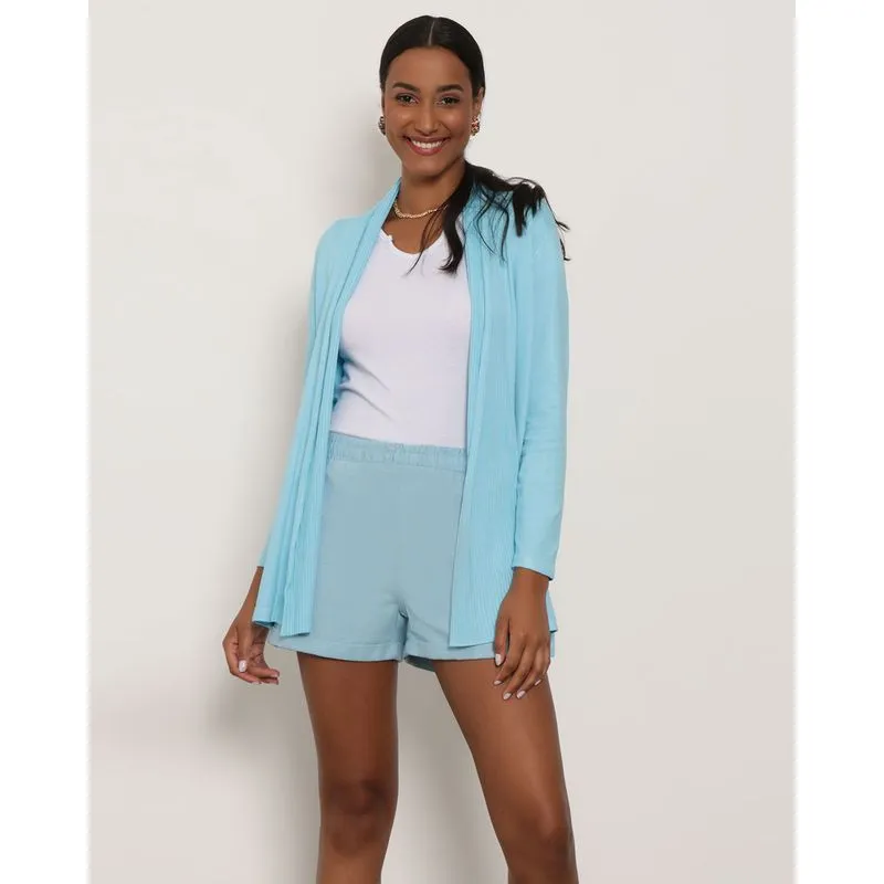 Capa Feminina Tricô Azul Claro M