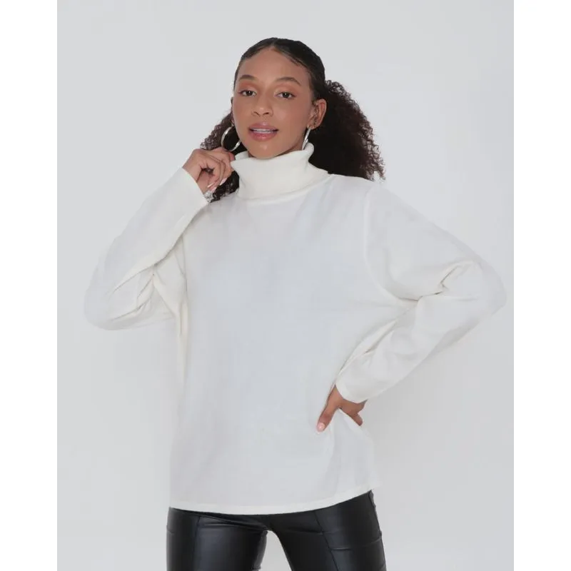 Suéter Feminino Tricô Gola Alta Off White P