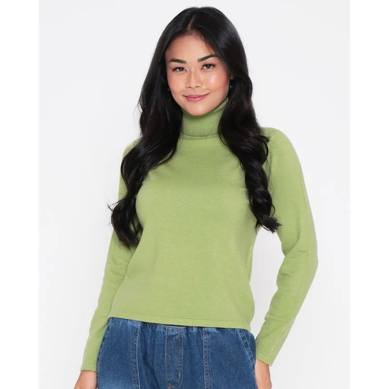 Suéter Feminino Tricô Gola Alta Verde GG