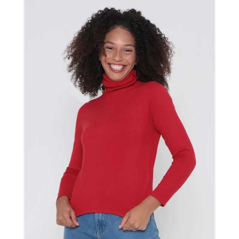 Suéter Feminino Tricô Gola Alta Vermelho G
