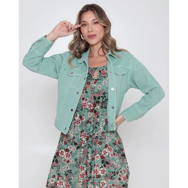 Jaqueta Sarja Feminina Bolsos Verde M