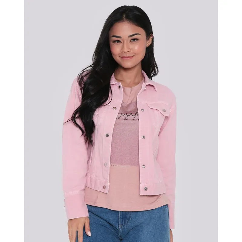 Jaqueta Sarja Feminina Bolsos Frontais Rosa Claro P