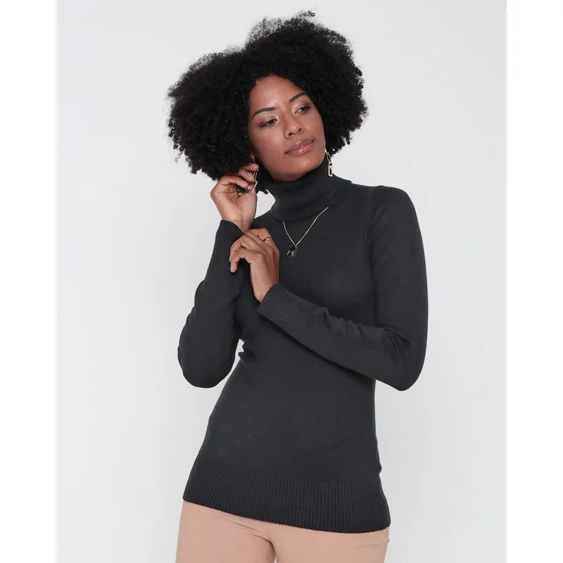 Blusa Tricô Feminino Gola Alta Preta G