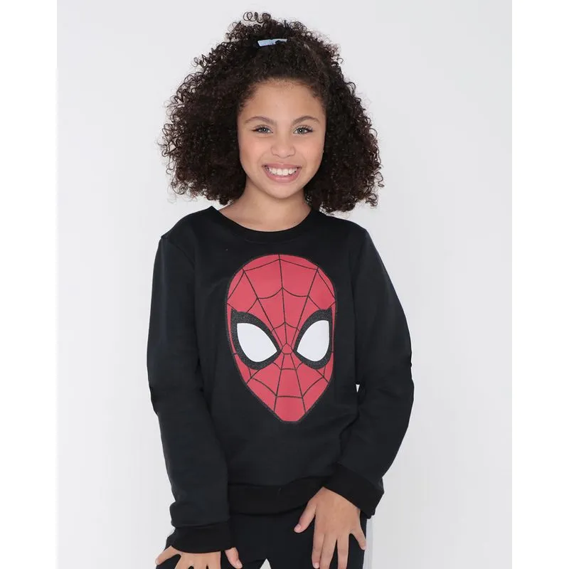 Blusão Moletom Juvenil Com Glitter Homem Aranha Marvel Preto 14