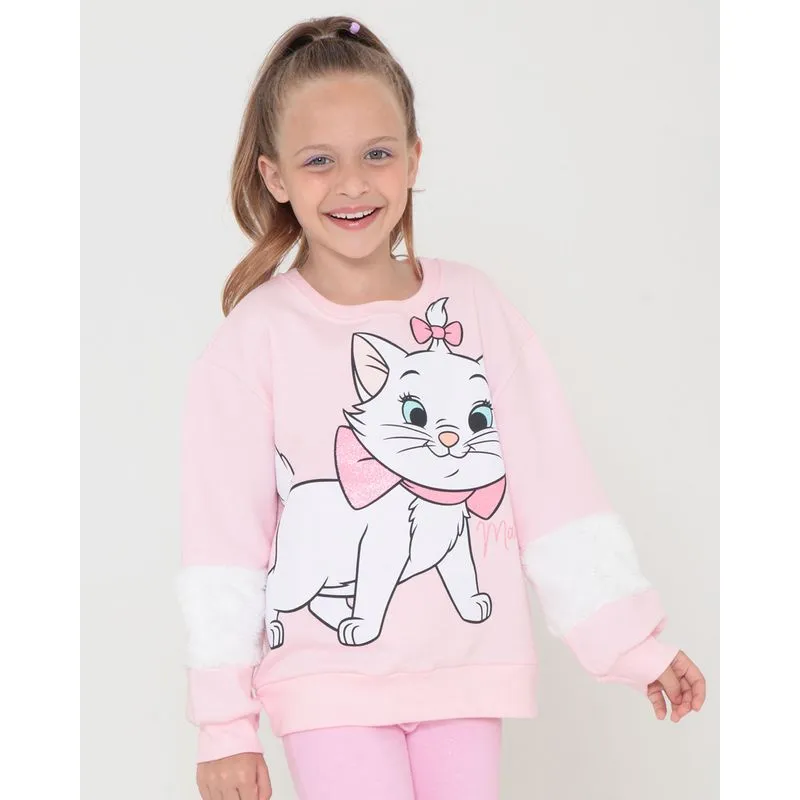 Blusão Moletom Infantil Marie Disney Pelúcia Rosa Claro 6