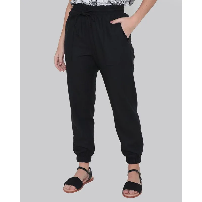 Calça Jogger Feminina Linho Lisa Preto 36