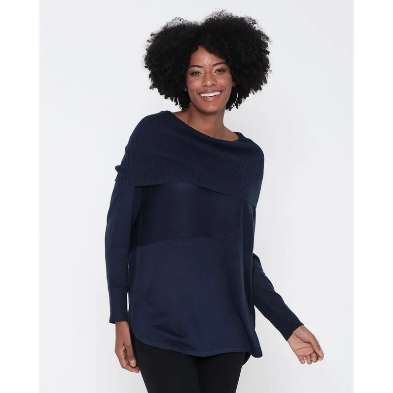 Blusa Feminina Tricô Gola Alta Marinho G