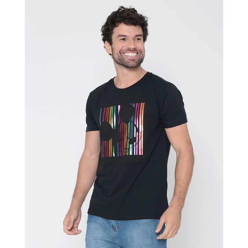 Camiseta Masculina Algodão Disney Mickey Manga Curta Preta P