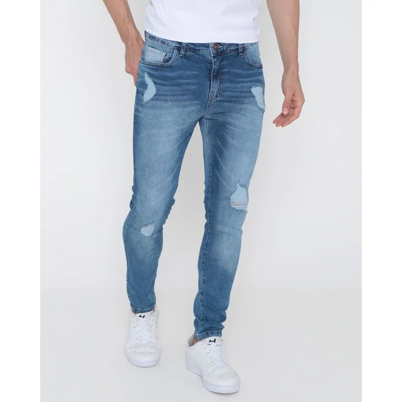 Calça Jeans Masculina Skinny Destroyed Azul 36