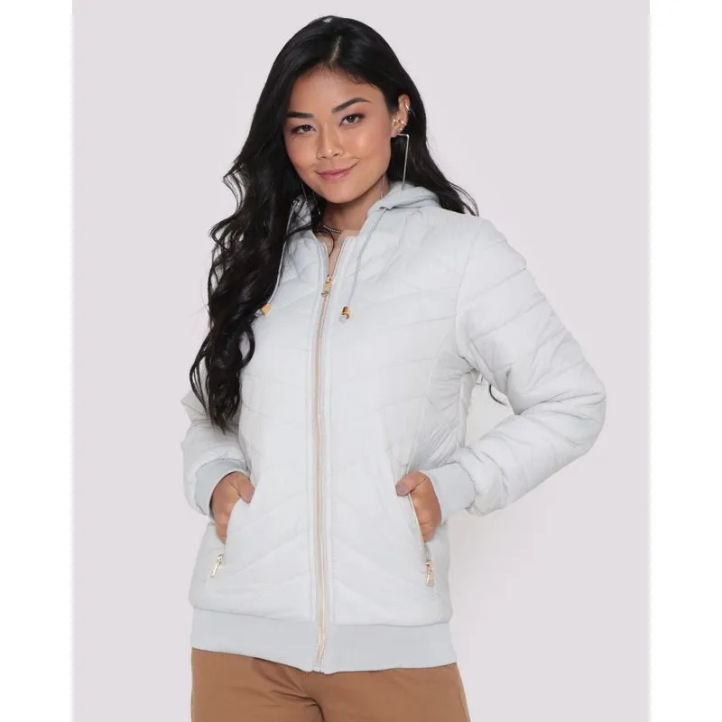 Jaqueta Feminina Bomber Matelassê Puffer Cinza Claro P