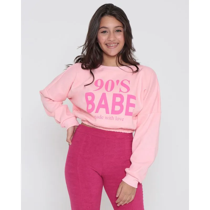 Blusa Cropped Juvenil Moletom 90's Babe Rosa 14