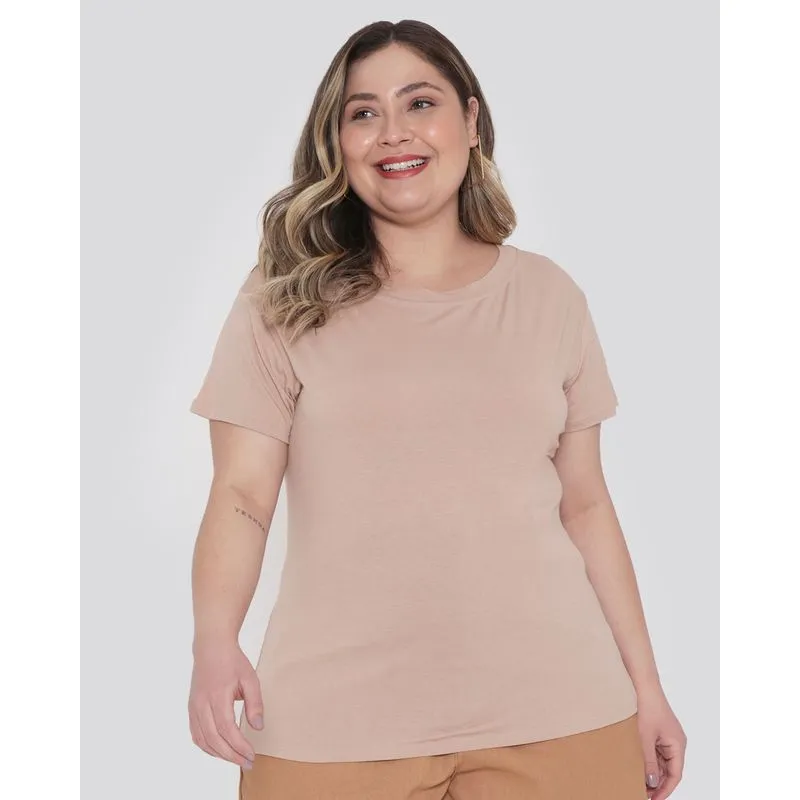 Blusa Feminina Plus Size Básica Bege Médio G1