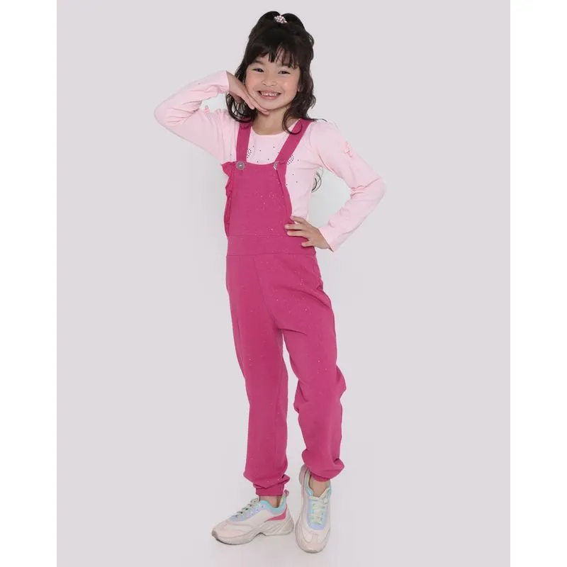 Macacão Infantil Glitter Jogger Rosa 8
