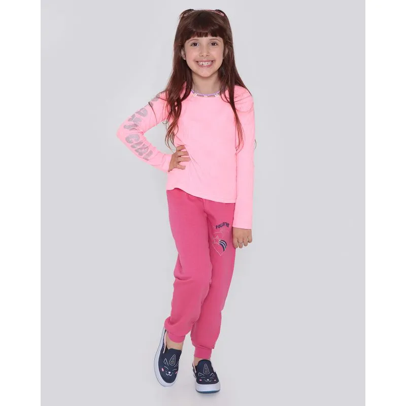 Calça Moletom Infantil Estampa Follow The Dream Rosa 6