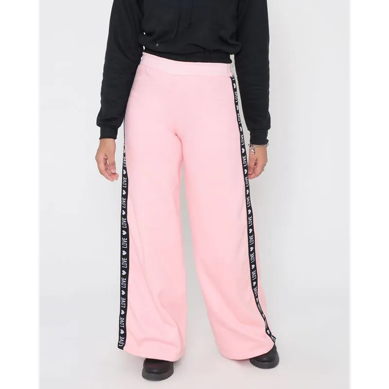 Calça Moletom Juvenil Wide Leg Faixa Love Rosa Claro 10