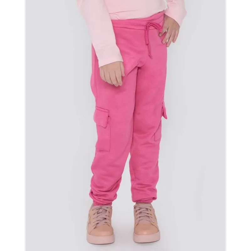 Calça Moletom Infantil Jogger Bolso Cargo Rosa Médio 4
