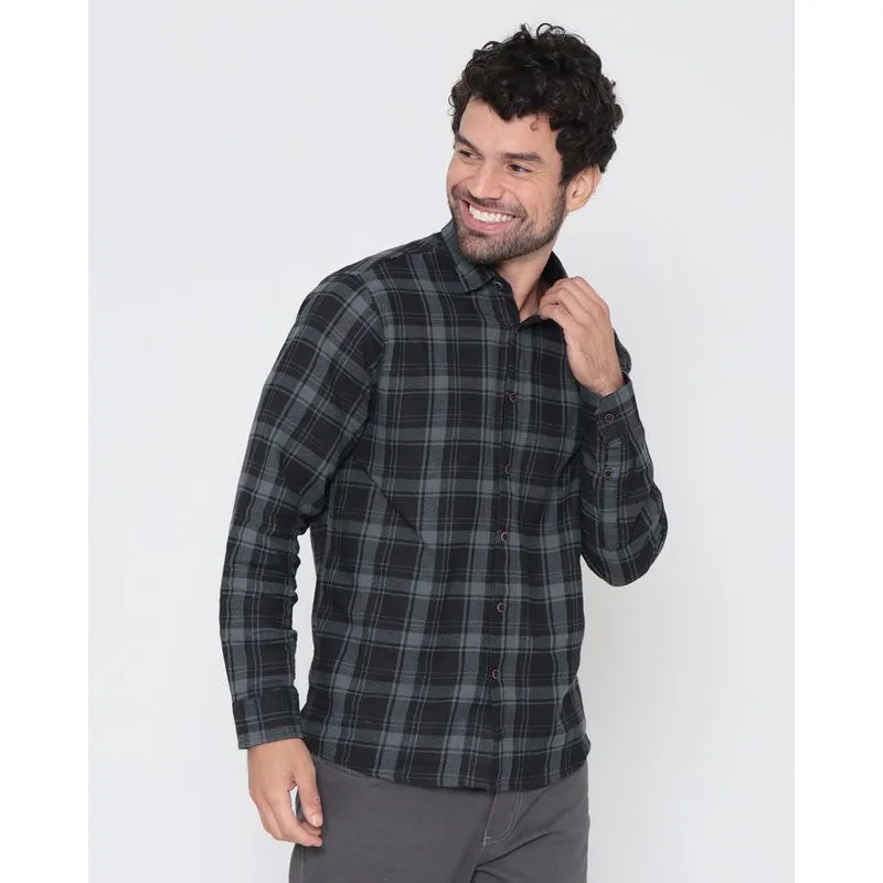 Camisa Masculina Flanelada Manga Longa Xadrez Preta 4