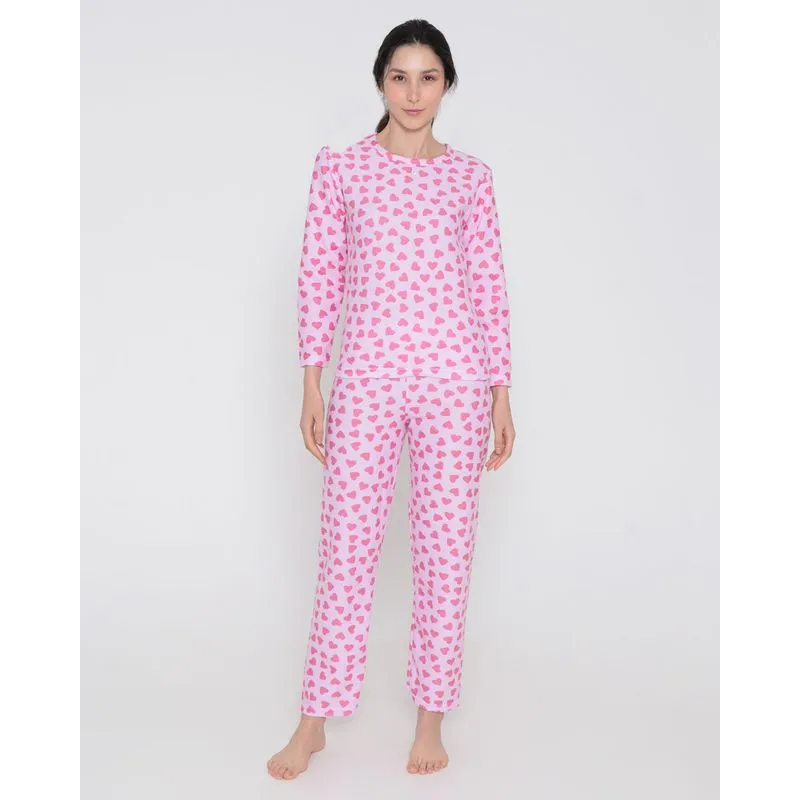 Pijama Feminino Soft Longo Estampa Coração Rosa M