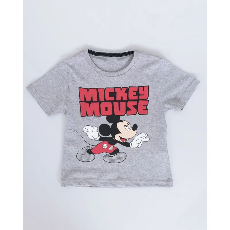 Camiseta Bebê Disney Mickey Manga Curta Cinza 3