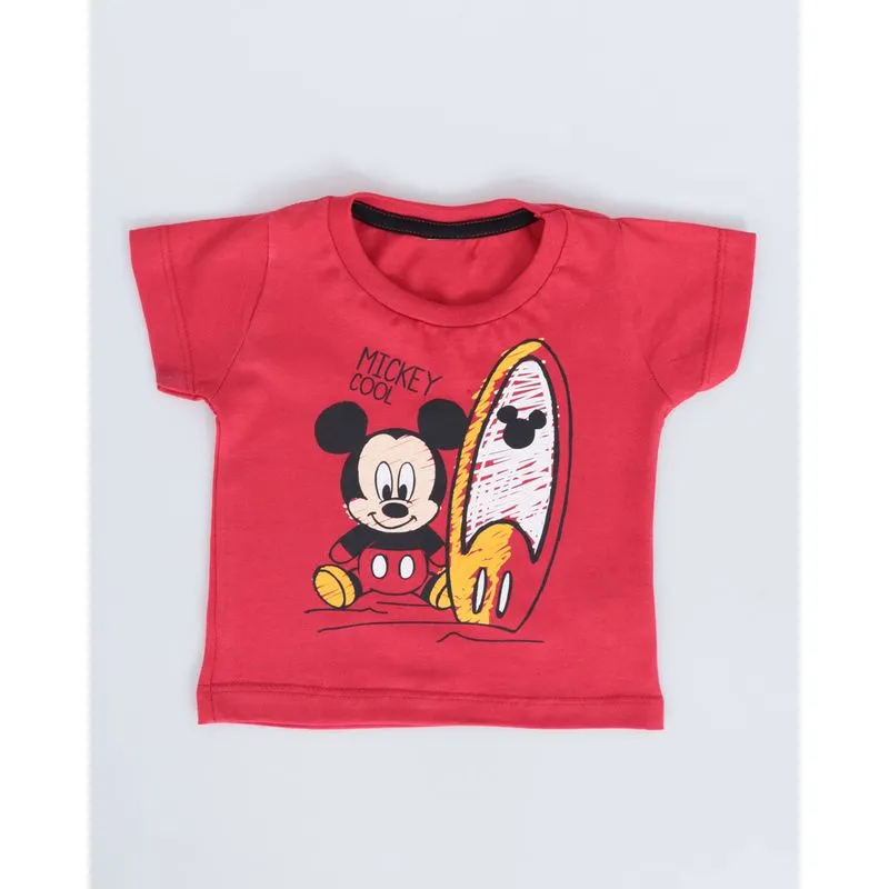 Camiseta Bebê Algodão Disney Mickey Manga Curta Vermelha P