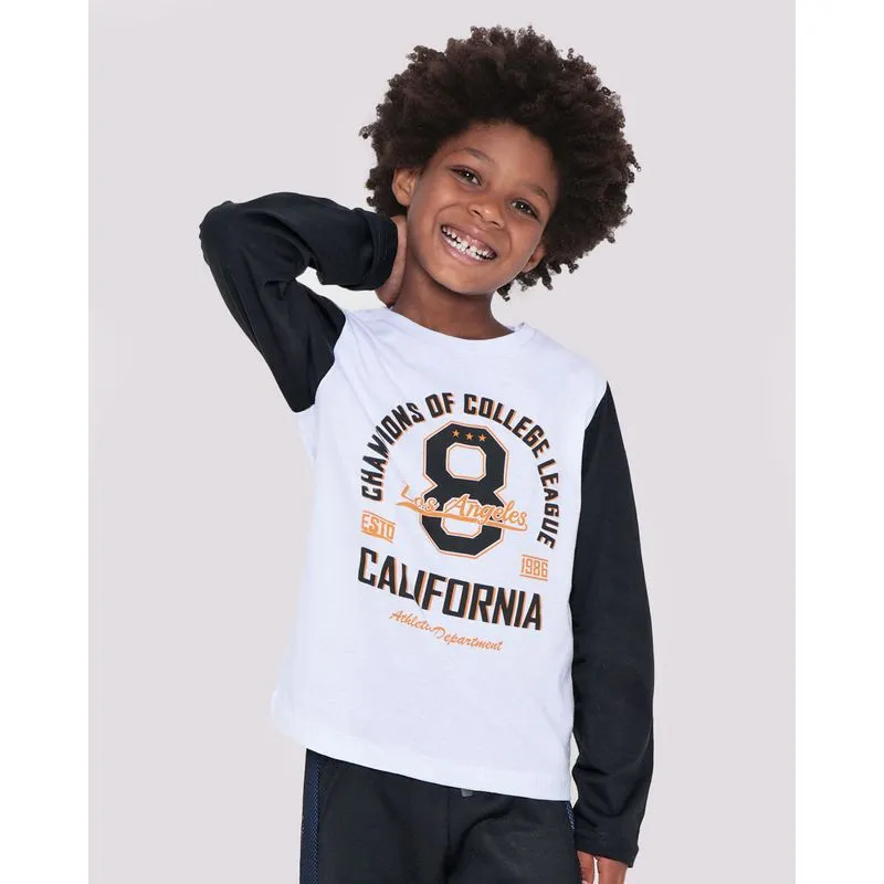 Camiseta Infantil Manga Longa Champions Of College Branca 8
