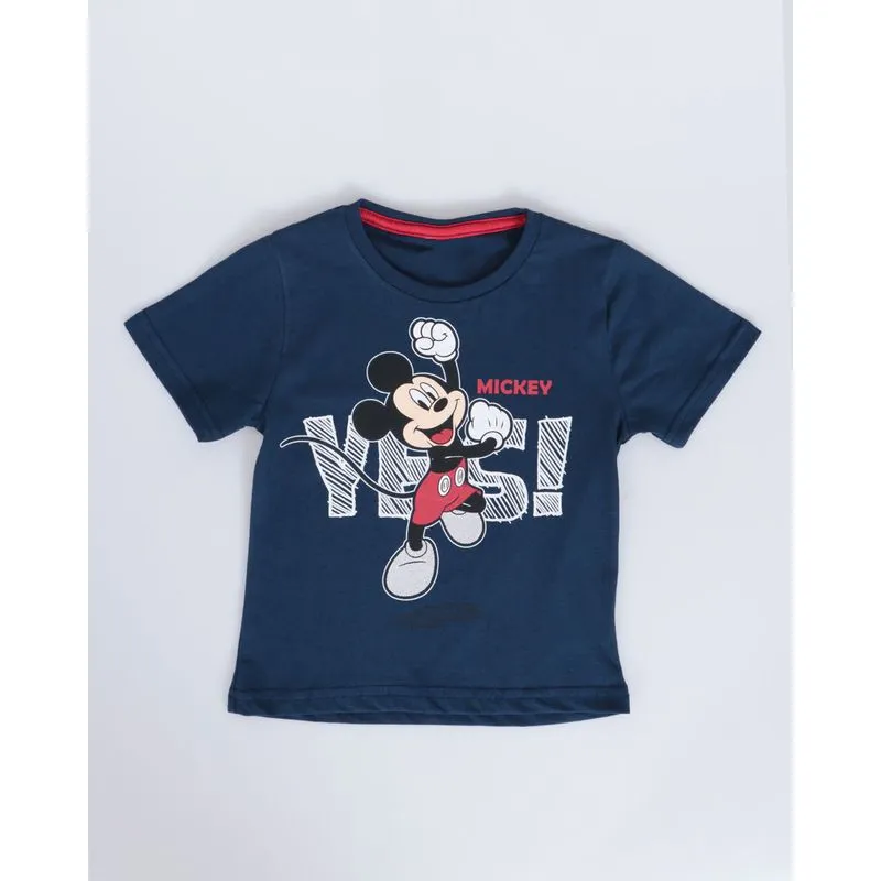 Camiseta Bebê Algodão Disney Mickey Manga Curta Marinho 3