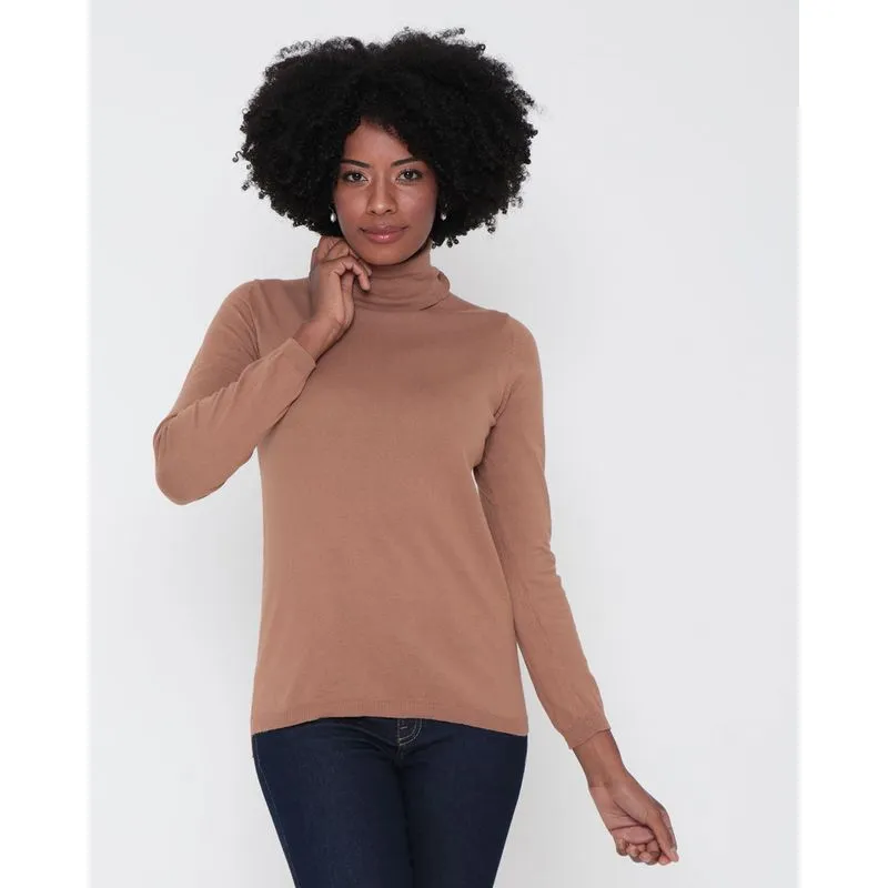 Blusa Feminina Gola Alta Bege Escuro P