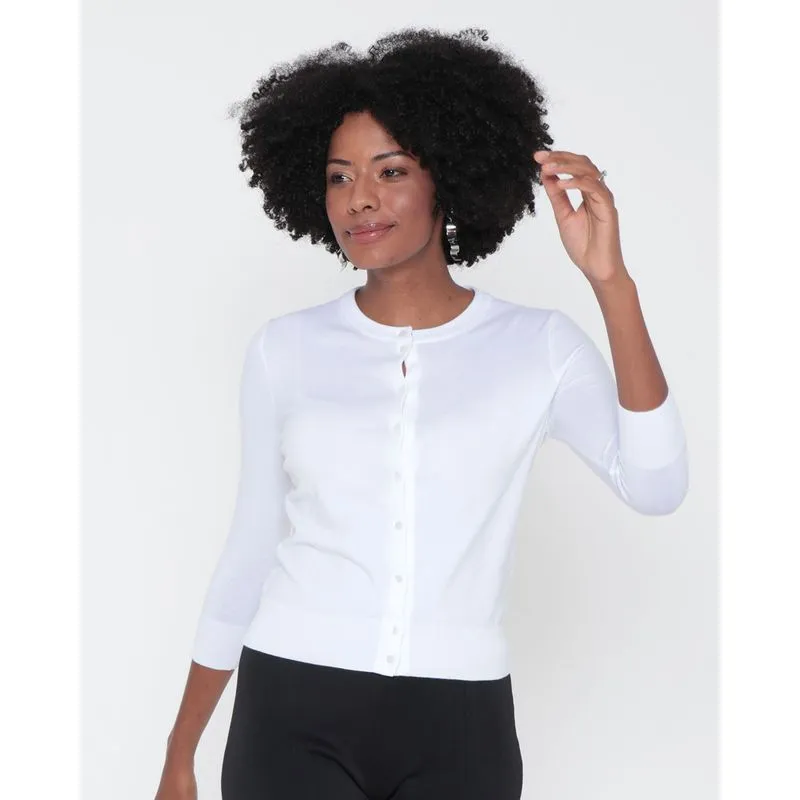 Cardigan Feminino Manga 7/8 Tricô Branca PP