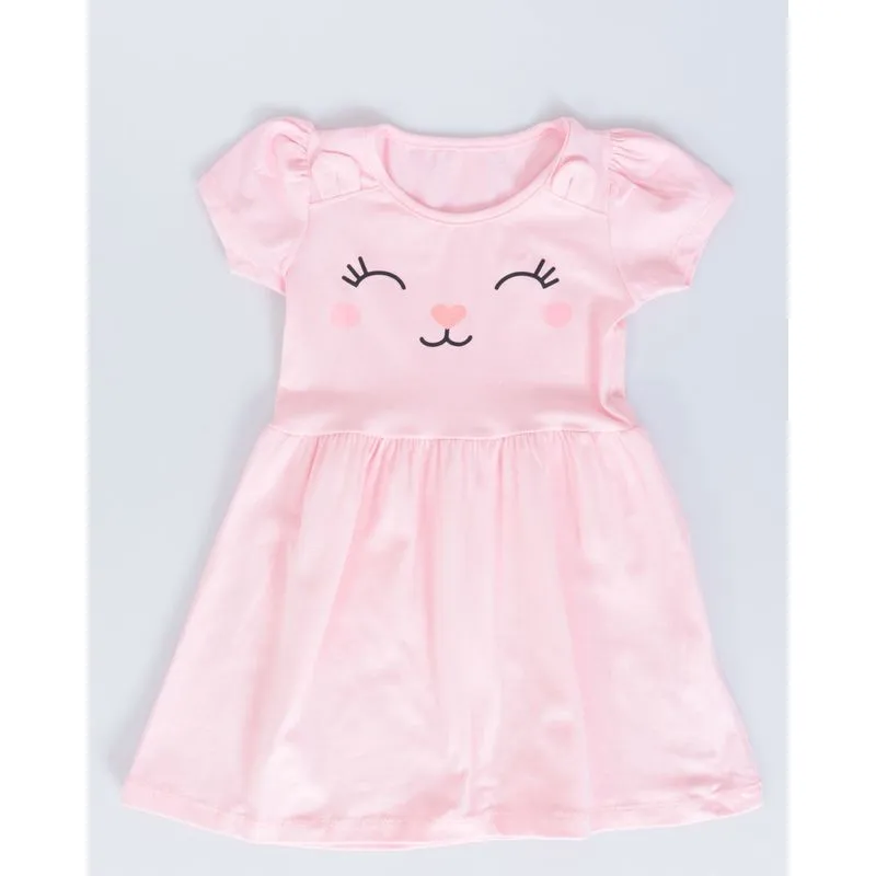 Vestido Bebê Manga Curta Gatinho Glitter Rosa 1