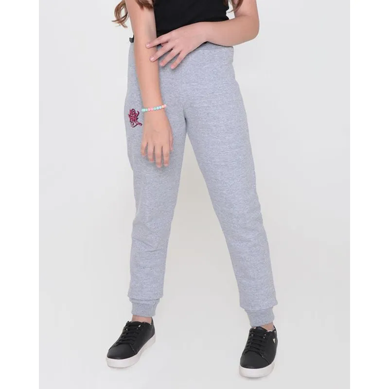 Calça Moletom Juvenil Jogger Bordado Paetê Cinza 14