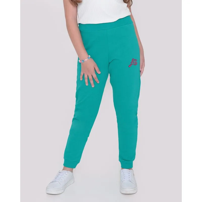 Calça Moletom Juvenil Jogger Bordado Paetês Verde 10