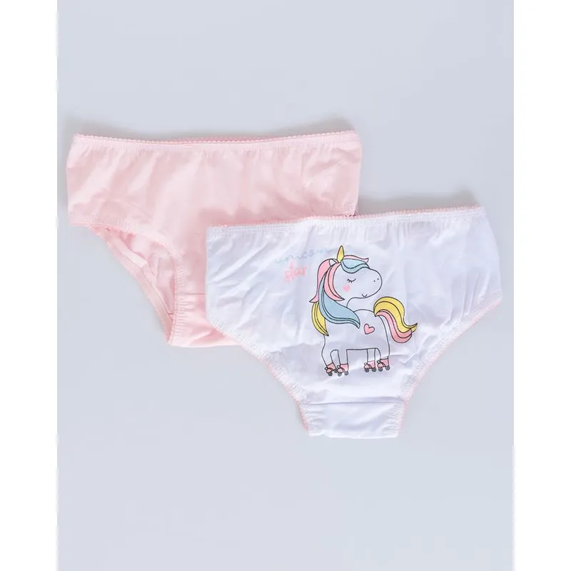 Kit 2 Calcinhas Infantil Unicórnio Branco Rosa 10