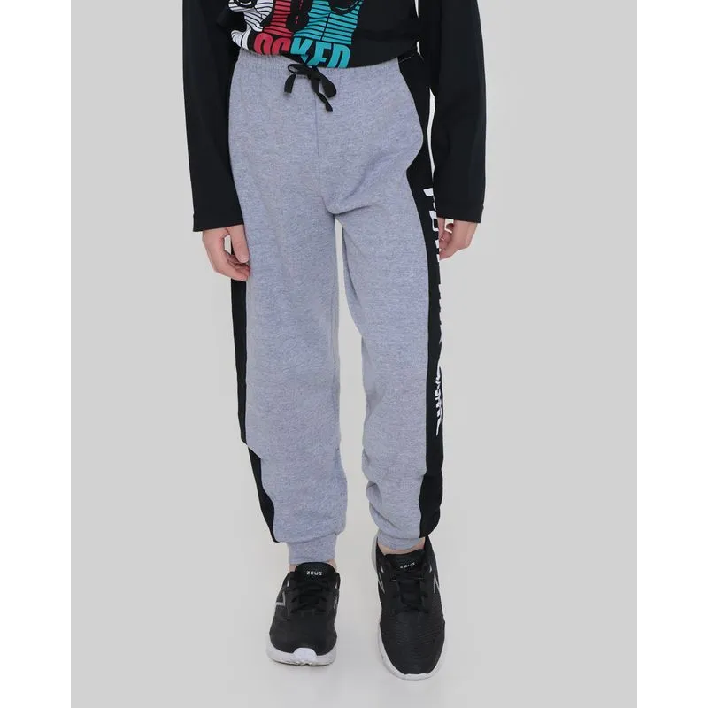 Calça Moletom Juvenil Com Faixa Lateral Cinza 14