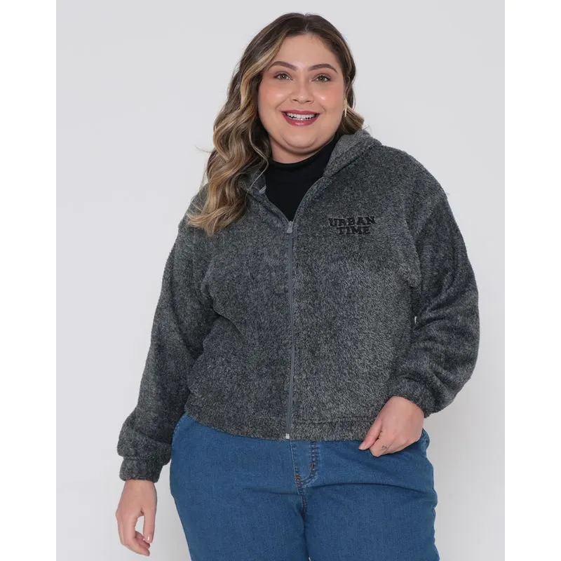 Casaco Plus Size Pelinho Urban Time Cinza Escuro G3