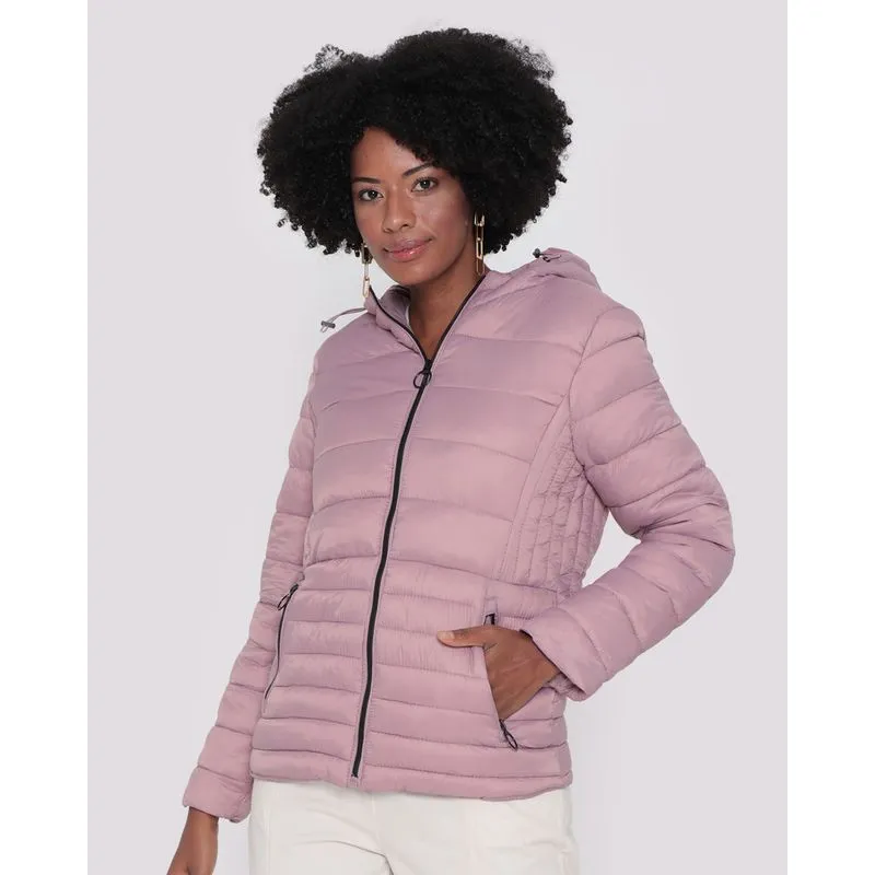 Jaqueta Feminina Puffer Capuz Rosa Claro P
