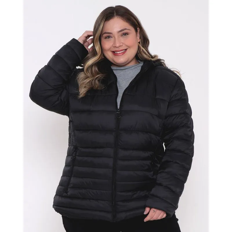 Jaqueta Feminina Plus Size Puffer Forro Pelúcia Preta G4