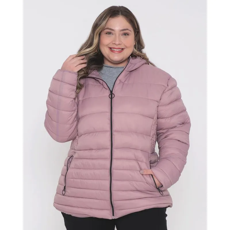 Jaqueta Feminina Plus Size Puffer Forro Pelúcia Lilás G1
