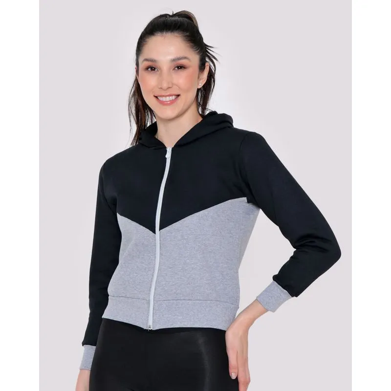 Casaco Feminino Moletom Fitness Recorte Preto M