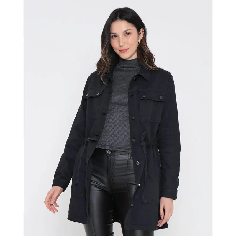 Jaqueta Feminina Sarja Parka Preta P