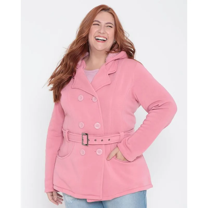 Casaco Feminino Plus Size Moletom Rosa Médio G3