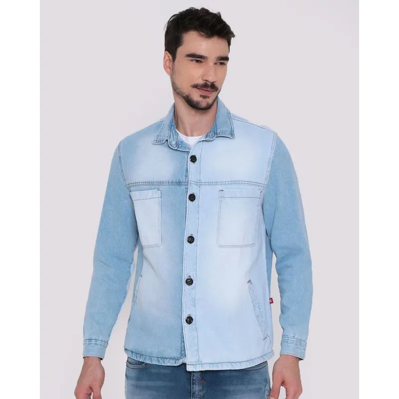Jaqueta Jeans Masculina Delavê Azul Claro GG