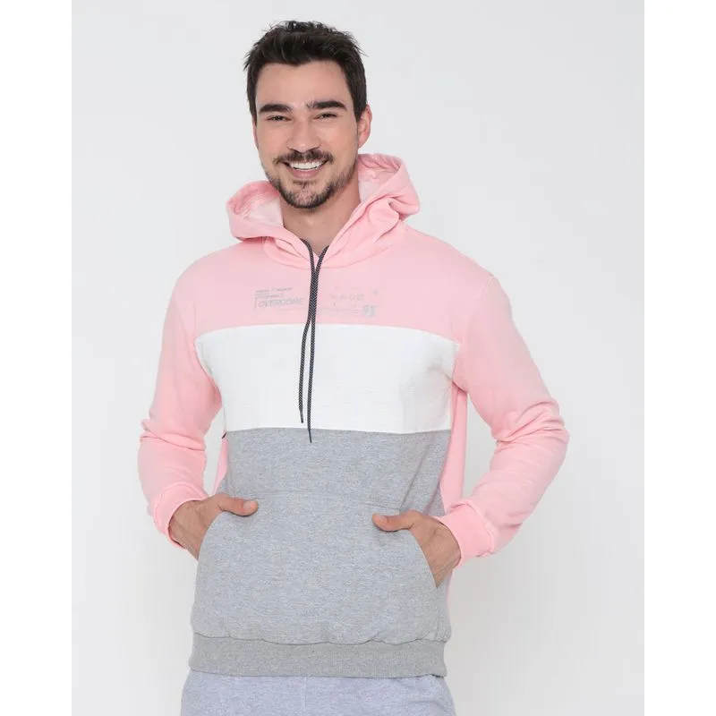 Blusão Masculino Moletom Overcore Recorte Frontal Rosa Claro G