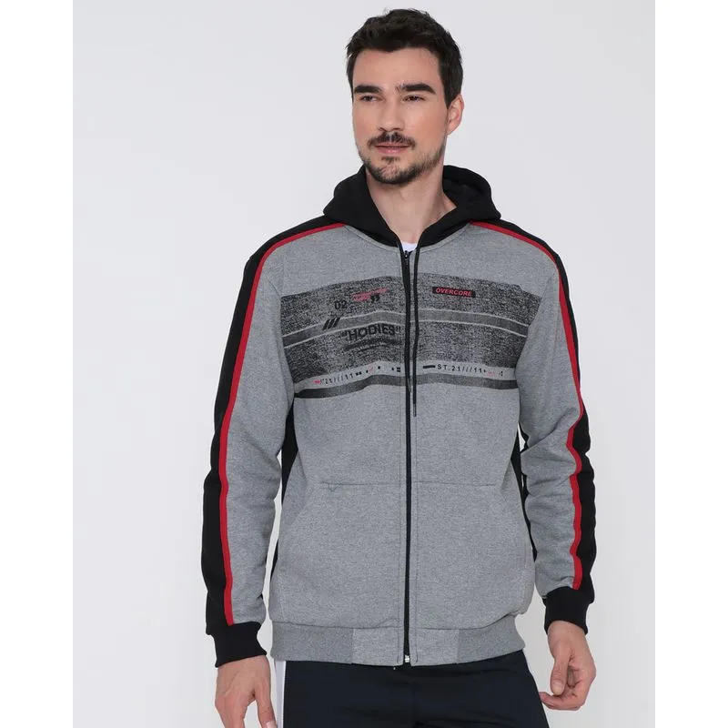 Casaco Moletom Masculino Capuz Cinza Médio GG