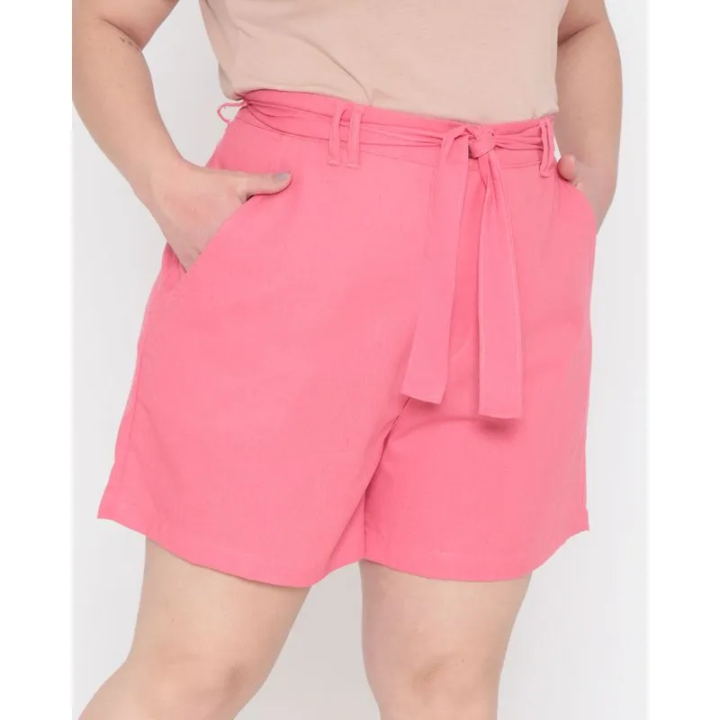 Short Linho Feminino Plus Size Clochard Rosa Médio 50