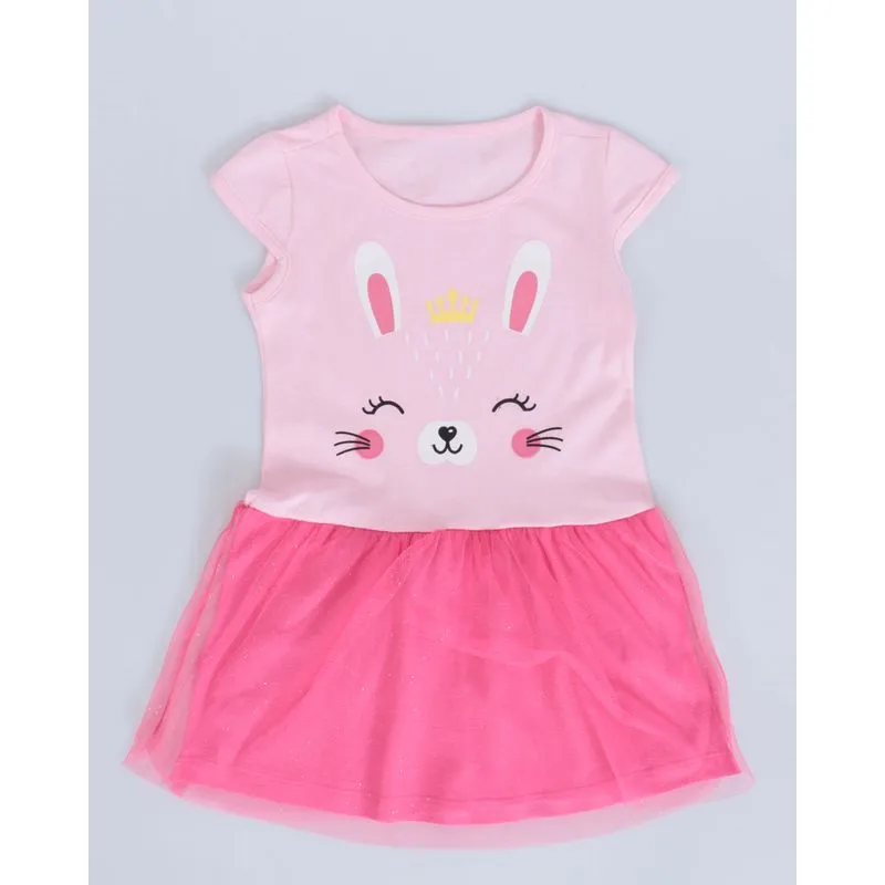 Vestido Bebê Estampa Coelhinha Tule Rosa 3