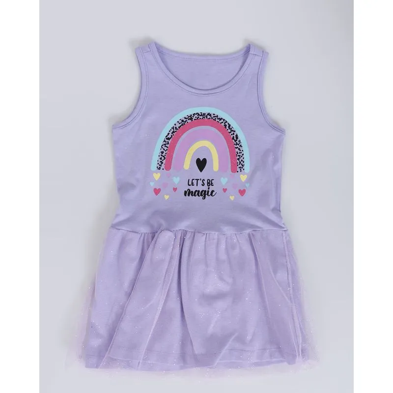 Vestido Bebê Regata Tule Gliter Arco-Íris Lilás 2